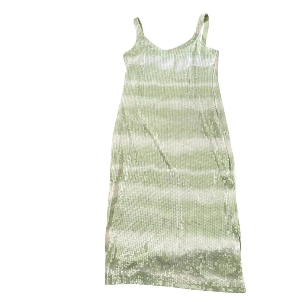 NWT Caroline Constas Clear Sequin Green White Striped Ombre Tie Dye Dress L10/12 - Picture 6 of 10
